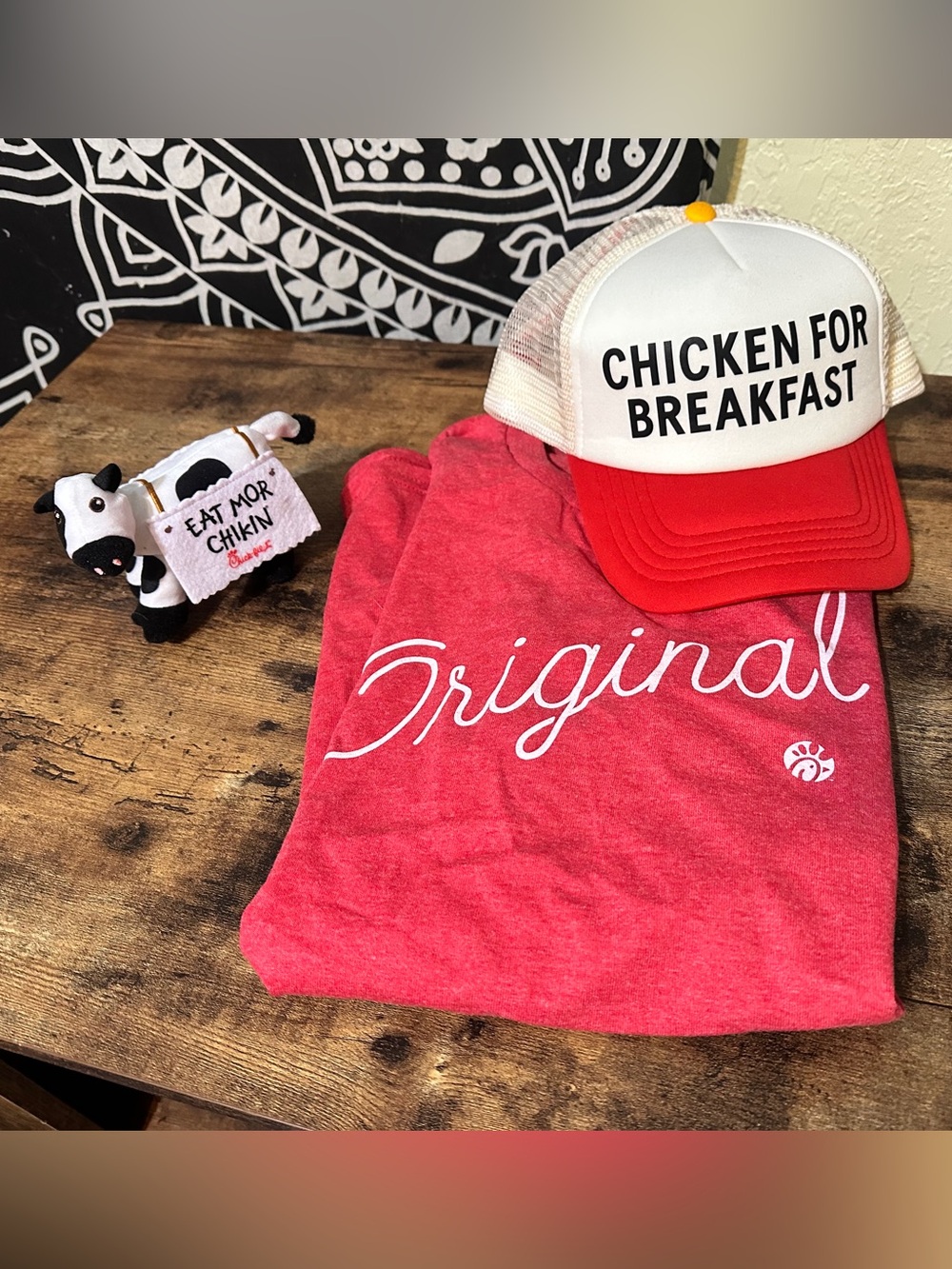 Chick-fil-A Merchandise Package- Original Red Short Sleeve Tee, Trucker Hat, Cow